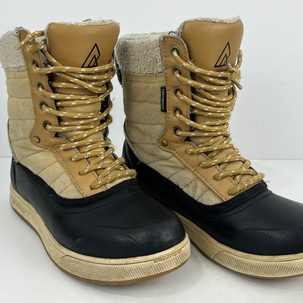 RipZone Kids Snow Boots Size 6 Black Beige Lace Up Round Toe Flat Heel